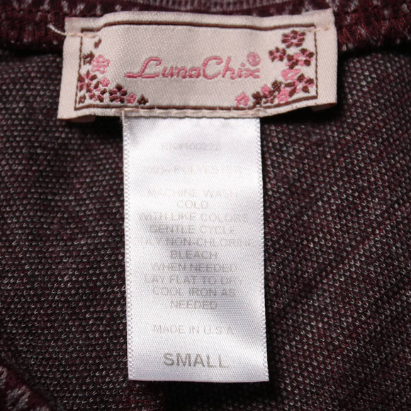 Burgundy Tribal Chevron Flare Mini Skirt Pull On Soft Knit Y2K Festival Size S - Picture 7 of 9